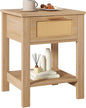 IBUYKE Rattan Nightstand, Boho Night Stand with Drawer, Wood Bedside Tables with Storage Shelf, End Table with Legs for Bedroom, Natural UWNS011N