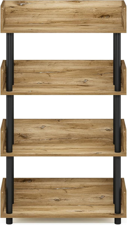 Furinno Turn-N-Tube 4-Tier Multipurposes Display Rack, Open Shelf Rack/Storage with Back & Side Panel, Flagstaff Oak/Black