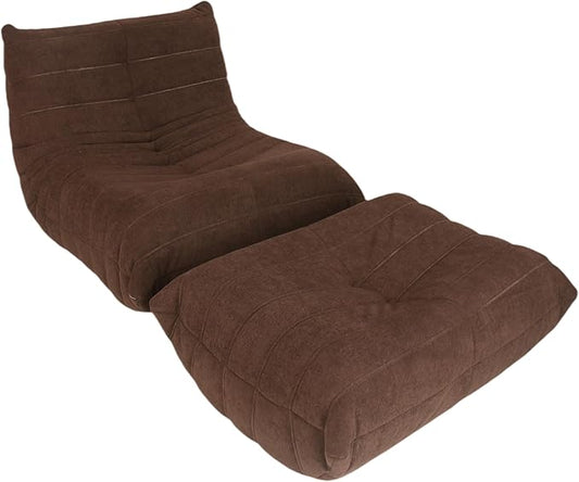 Bean Bag Chair - Memory Foam Bean Bag Chair for Adults, Comfy High-Resilience Single Sofa, Small Space Floor Chair, Chaise Lounge for Living Room, Bedroom(Dark Brown, Wrinkles+Ottoman)