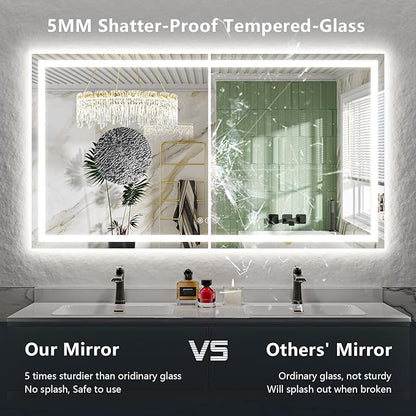 68x40 Inch LED Bathroom Mirror with Lights Front and Backlit Lighted Vanity Mirror for Bathroom Wall with 3 Colors Dimmable Anti-Fog Memory Shatter-Proof IP54 Waterproof Horizontal/Vertical