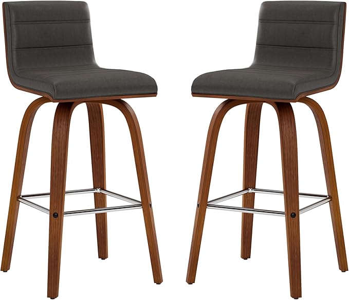 Armen Living Vienna 26" Counter Height Swivel Grey Faux Leather and Walnut Wood Bar Stool