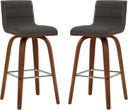 Armen Living Vienna 26" Counter Height Swivel Grey Faux Leather and Walnut Wood Bar Stool