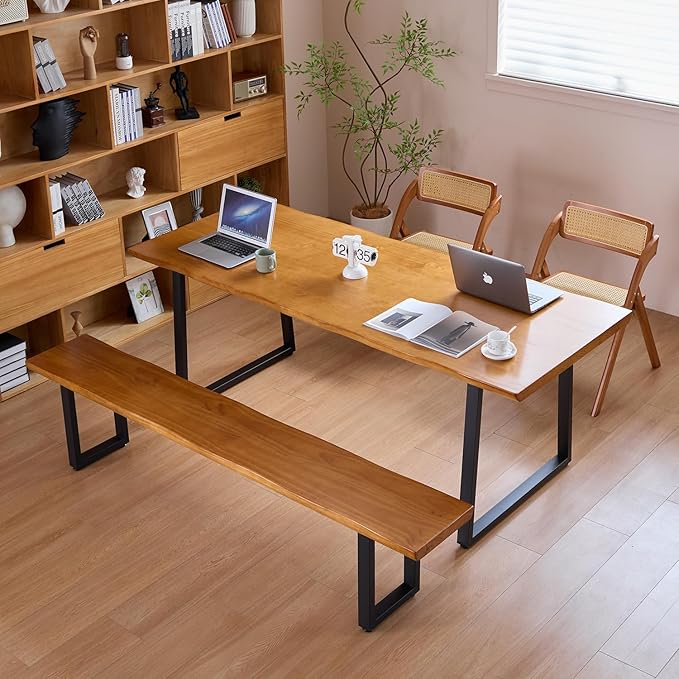 Modern Solid Wood Executive Desk – Spacious and Minimalist Home Office Workstation Perfect for Writing and Professional Use (Light Brown, 62.99in)
