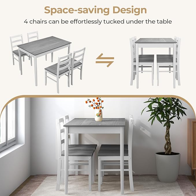 Giantex Dining Table Set with Kitchen Table, Dining Chairs, Compact Space-Saving Dinette Set for Small Space, Breakfast Nook, Dining Room, Kitchen Table Chairs Set for 4 (Grey)