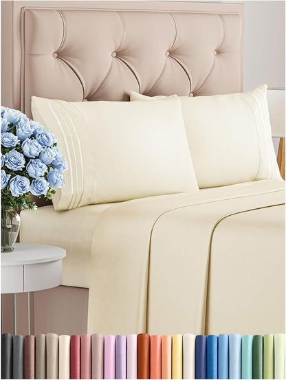 King Size 4 Piece Sheet Set - Comfy Breathable & Cooling Sheets - Hotel Luxury Bed Sheets for Women, Men, Kids & Teens - Deep Pockets, Easy-Fit, Wrinkle Free Sheets - Off White Oeko-Tex Bed Sheet Set