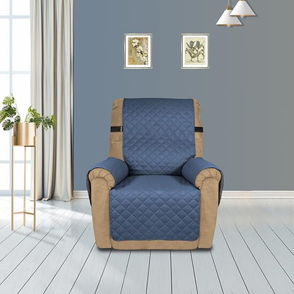 PureFit Reversible Sofa Cover Water Resistant Recliner Couch Cover, Machine Washable Furniture Cover with Adjustable Strap for Dogs, Pets (Recliner, Dark Blue/Light Blue)