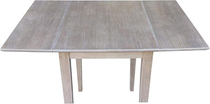 IC International Concepts, Solid Wood Small Drop Leaf Dining Table, Solid Real Wood, Sturdy Parawood,36 X 22 X 29, Minimum Assembly, Washed Gray Taupe