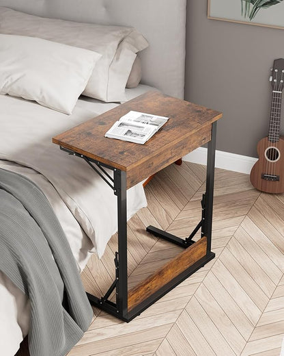 Tatub Folding TV Tray Table Set of 4, 24" Wide C-Shaped End Table for Couches, Small Sofa-Side Laptop Desk with Metal Frame for Living Room, Bedroom, Rustic-Brown