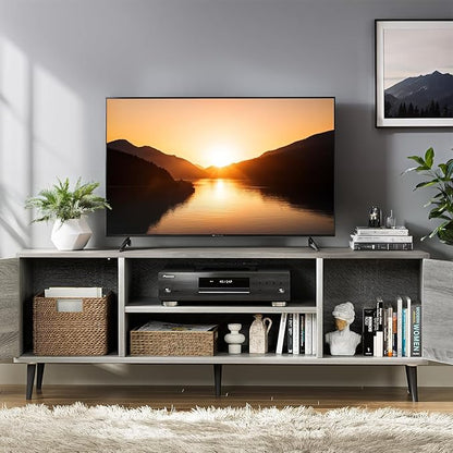 YESHOMY Modern TV Stand for 65" Television, Entertainment Center with Two Storage Cabinets, Retro Style Media Console for Living Room, Bedroom, Office, 58 Inch, Gray