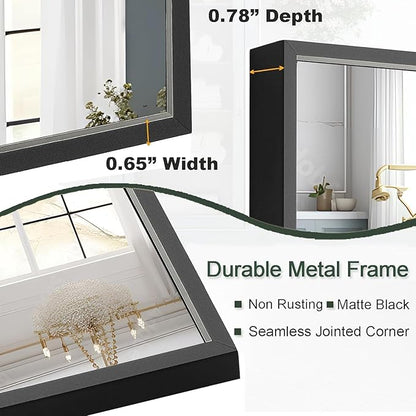 Modern 26"L x 40"W Black Wall Mounted Mirror, Rectangular, Framed, Thickened Stainless Steel Frame, Bathroom Use, Grooming, Home Decor