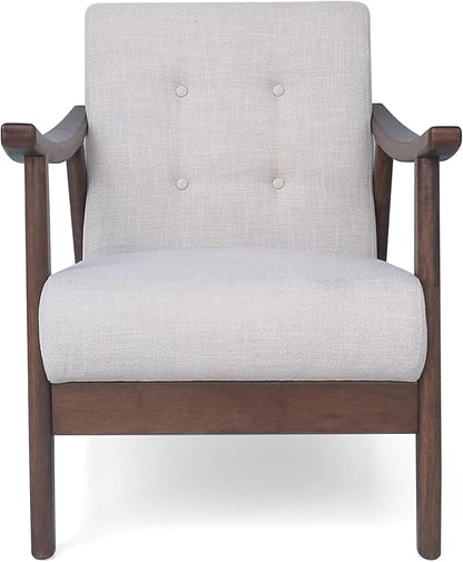 Ball & Cast Accent Chair Wide Armrest Mid-Century Lounge Living Room Chairs with Button Tufting,Wood Frame Seating Furniture for Bedroom,Apartment,Beige