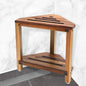 IBosins Corner Shower Stool with Storage Shelf Shower Foot Rest for Shaving Legs Small Bench for Inside Shower to Sit on Bath Seat - Acacia Wood