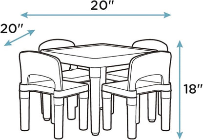 Humble Crew Kids Plastic Table and 4 Chairs Set, Purple Square Table with Lightweight Chairs, Toddler Playroom Activity Furniture for Ages 3-6, Easy Snap-Together Assembly