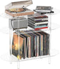 HMYHUM Acrylic Record Player Stand with Vinyl Storage, 35.4" L x 15.7" W x 30.1" H, Large Turntable Stand Table Holds Up to 200 Albums, 3-Tier Clear Vinyl Record Holder for Living Room, Bedroom