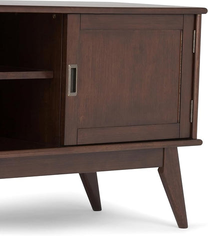 SIMPLIHOME Draper SOLID HARDWOOD 60 inch Wide Mid Century Modern TV Media Stand in Medium Auburn Brown For TVs up to 65 inches for the Living Room and Entertainment Center