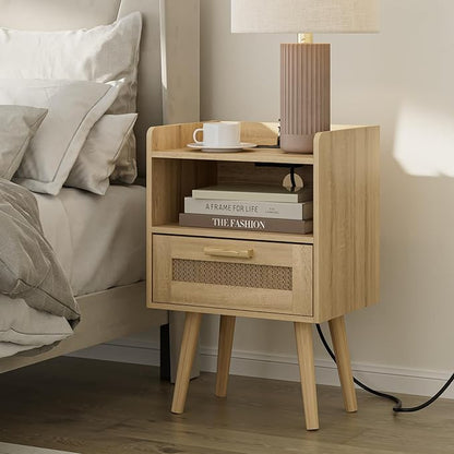 Masupu Nightstand,Small Bedside Table with Two Drawers,White Night Stand,Bedside Furniture,Mid-Century Modern End Table with for Bedroom,Living Room (Farmhouse, Yellow-Outlet)