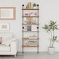 Pipe Industrial Shelves, Wall Mounted Wood Metal Ladder Rustic Bookshelf (Weathered Brown, 6 Tier - 10" D x 30" W x 82.5" H)