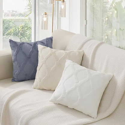 decorUhome Throw Pillow Covers 20x20 Inch Set of 2, Soft Plush Faux Fur Wool Cream White Couch Pillow Covers, Decorative Neutral Pillow Cases for Bed Sofa Living Room Home Decor