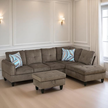 L Shaped Sectional Couches for Living Room, Modern Modular Sectional Sofa with Ottoman Storage, Comfy L Shaped Couch with Chaise for Bedroom Apartment Furniture, Brown