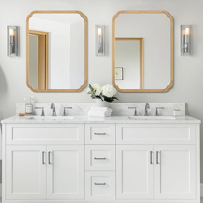 WallBeyond 30" x 40" Rounded Corner Arch Wall Mirror with Wood Frame for Entryway, Living Room or Bedroom Home Decor - Light Woodgrain [30 x 40 inches, Natural Color]