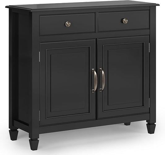 SIMPLIHOME Connaught SOLID WOOD 40 inch Wide Traditional Entryway Storage Cabinet in Black for the Living Room, Entryway and Family Room