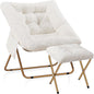 Comfy Saucer Chair for Adults, Foldable Living Room Chairs, Soft Faux Fur Lounge Chair for Bedroom, Reading Chairs, X-Large (Ottoman-White)