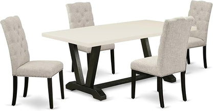 East West Furniture V627EL635-5 5 Piece Dining Table Set for 4 Includes a Rectangle Kitchen Table with V-Legs and 4 Doeskin Linen Fabric Parson Dining Chairs, 40x72 Inch, Multi-Color