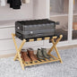 Fully Assembled Bamboo Luggage Rack, Heavy Duty Folding Suitcase Stand with Storage Shelf, Guest Room Essentials, Ideal for Bedroom, Hotel, Natural