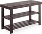 Sweetcrispy Shoe Rack Bench, 3-Tier Bamboo Entryway Storage Organizer, 286lb Capacity, Shoes Stand for FrontDoor Entrance, Bedroom, Living Room, Bathroom, Balcony, 11.3 x 27.6 x 17.8 Inches, Brown