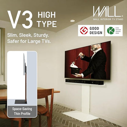 WALL V3 High Type | Sleek 32-80 Inch Universal Ultra Thin TV Stand | Satin White | for Living Room and Bedroom, Space Saving, Adjustable Mount, No Drill, Japan-Engineered Design