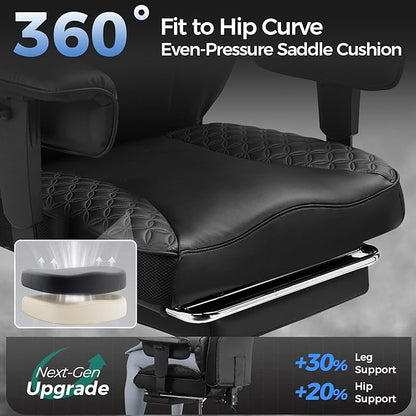 GTRACING Big and Tall Gaming Chair 400lbs Heavy Duty Office Chair with Foot Rest & Ergonomic Pocket Spring Lumbar Support, High Back 3D Saddle Shaped Cushion for Back Pain Relief, Matte-Black