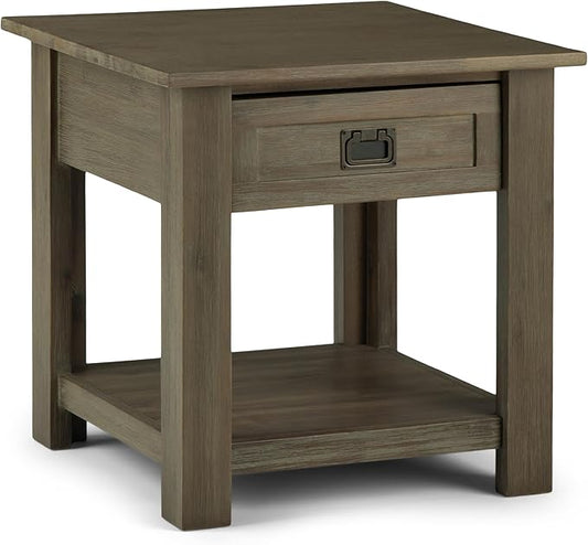 SIMPLIHOME Monroe SOLID ACACIA WOOD 22 inch Wide Square Rustic End Table in Distressed Grey for the Living Room and Bedroom