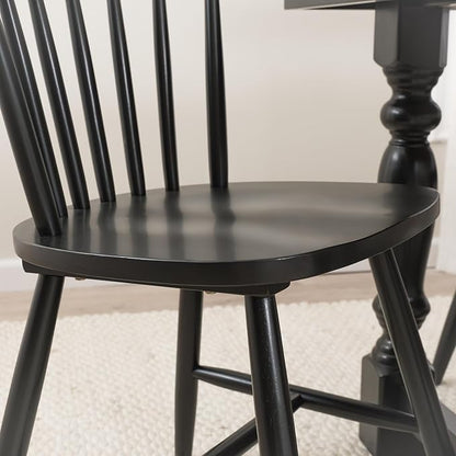 Bush Furniture Round Dining Table Set for 4, with 45 inch Trestle Design, High Back Spindle Dining Chairs, Transitional, West End Collection, Dark Brown and Black