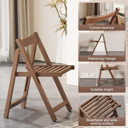 Wood Folding Chairs Set of 4, Indoor Outdoor Wooden Foldable Dining Chairs, Space-Saving and Portable Design for Kitchen, Lawn, Patio 300lbs Capacity,