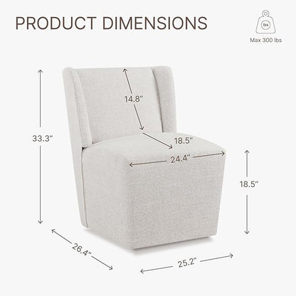 Upholstered Dining Chair with Casters Wingback Modern Side Armless Deskchair with Rollers for Diningroom Bedroom Livingroom Reading Room,Linen,4 Box