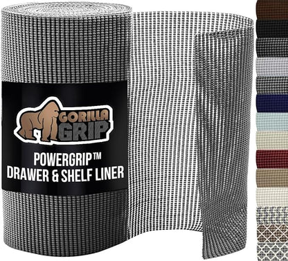 GORILLA GRIP powerGRIP Drawer Shelf and Cabinet Liner, Thick Strong Hold, Non-Adhesive Liners Protect Kitchen Cabinets and Cupboard, Bathroom Drawers, Easy Install, Breathable Mat, 20" x10', Gray