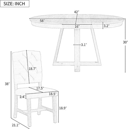 Ball & Cast 5 Piece Dining Table Set with 4 Upholstered Chairs,Living Room Furniture W/ 42" Table,Tabletop Can be Adjusted from Round to Oval in Shape,for Restaurant,Home Bistro,Natural
