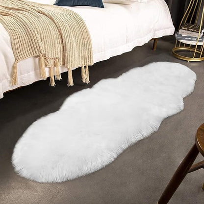 duduta White Faux Sheepskin Runner Rugs 2x6 ft, Fluffy Shag Bedroom Rug Fur Sofa Couch Covers Washable