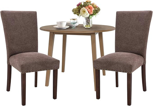 COLAMY 5-Piece Round Dining Table Set for 4, 36" Kitchen Extendable Wood Table with 4 Nailhead Dining Room Chairs,Light Brown/Brown