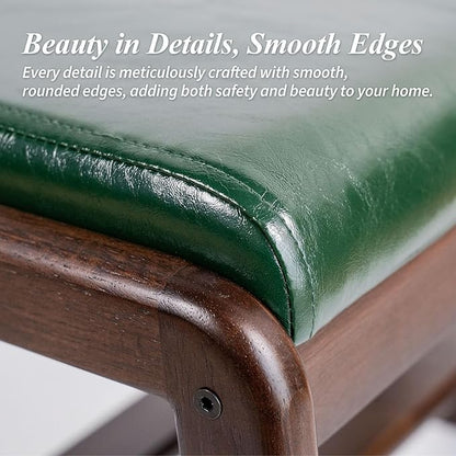 Shoe Bench, Entryway Bench with Leather Cushion, Solid Wood Shoe Rack, Mid Century Modern Bench, Shoe Storage, Shoe Organizer for Entryway (Green, 21.7" W)