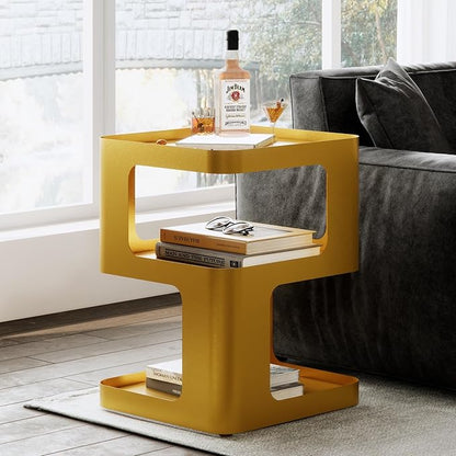 Gold Side Table,Modern end Table,Unique nightstand,Bedside Tables,Metal Accent Side Table with Storage for Living Room Bedroom Couch,no Assembly Required