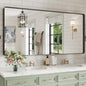 WEER Black Bathroom Mirror for Wall, 77X36 Inch Matte Black Mirror, Rectangular Black Metal Framed Vanity Mirror with Tempered Glass, Rounded Corner, Anti-Rust (Horizontal/Vertical)
