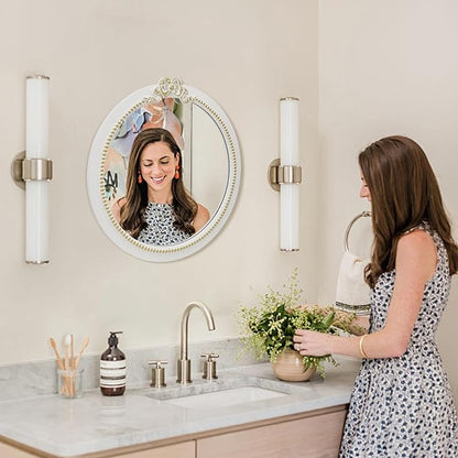 Vintage Round Wall Mirror 20inch Farmhouse Wooden Vanity Mirror for Wall Decor, Decorative Antique White Bathroom Mirrors, Traditional Art Home Bow Decor for Dressing Table, Living Room or Bedroom