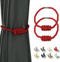 BEL AVENIR Magnetic Curtain Tiebacks, Decorative Drapery Holdbacks Modern Woven Tie-Backs with Exquisite Knot (Red, 2 Pack)