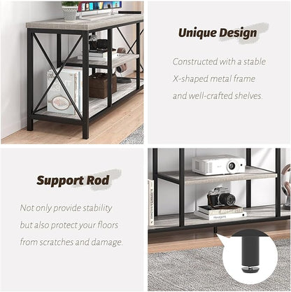 FOLUBAN Modern TV Stand for TV up to 65 Inch, Rustic Wood Entertainment Center with Storage Shelves, Industrial Media TV Console for Living Room, Farmhouse TV Table for Bedroom, 55 Inch Light Grey