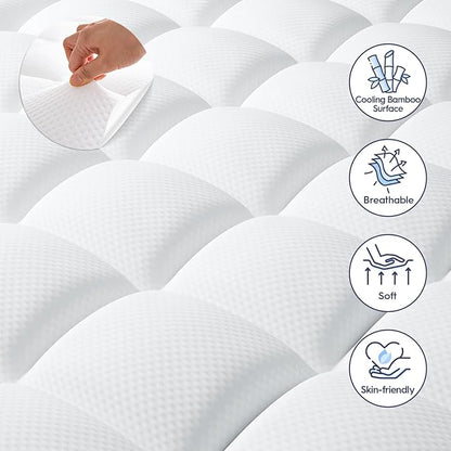 ELEMUSE Queen Size Dual Layer 3 Inch Memory Foam Mattress Topper for Pressure Relief, Breathable Pillow Top Mattress Pad with Deep Pocket, Enhanced Support, Non-Slip Design & Removable & Washable