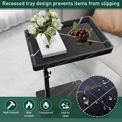 C Table End Table Adjustable Height, 360°Swivel TV Tray Table for Small Spaces, Couch Tables That Slide Under, C Shaped Side Tables Living Room and Bedroom for Sofa, Bed,Chair, Snack (Black)