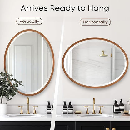 OVALCREST - Oval Wooden Beveled Wall Mirror for Home Decor, Bathroom, Vanity, Bedroom, Living Room, Hallway - London Style (Sunset Gold) 23.1 x 29.1