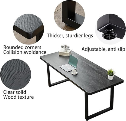 Modern Solid Wood Dining Table with Metal Base Stylish Durable Dining Room Table in Black Multiple Sizes Home Use Office Desk(55.12in)