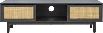 SAFAVIEH Aino TV Stand for up to 60" Flatscreen – Distressed Black, 2 Sliding Doors with Interior Storage, 1 Open Shelf, Entertainment Media Console (MED9619E)